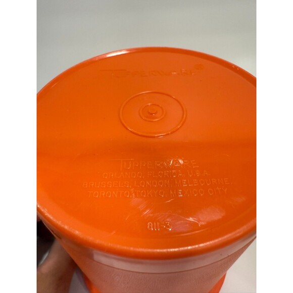 VTG Tupperware Orange Yellow Servalier Canister 811 With Lid Seal USA Set 2 - Picture 2 of 8
